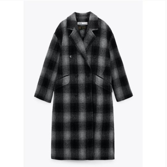 ZARA Women New PLAID CHECK DOUBLE BREASTED MANTECO 100% WOOL COAT Gray A… - Picture 16 of 16